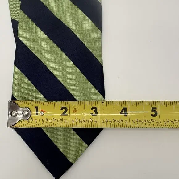 IZOD Silk Necktie Navy Green Repp Stripe Traditional Preppy Academia Classic - Picture 13 of 14